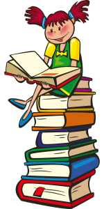 Kind auf Bücherturm. Symbolgrafik von Pixabay