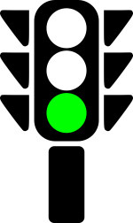 Illustration einer schwarzen Ampel mit grüner Ampelphase