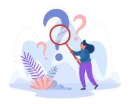 Curious analyst investigating question mark with magnifier Person analysiert mit einer Lupe, im Hintergrund sind Fragezeichen abgebildet. Symbolfoto von Freepik